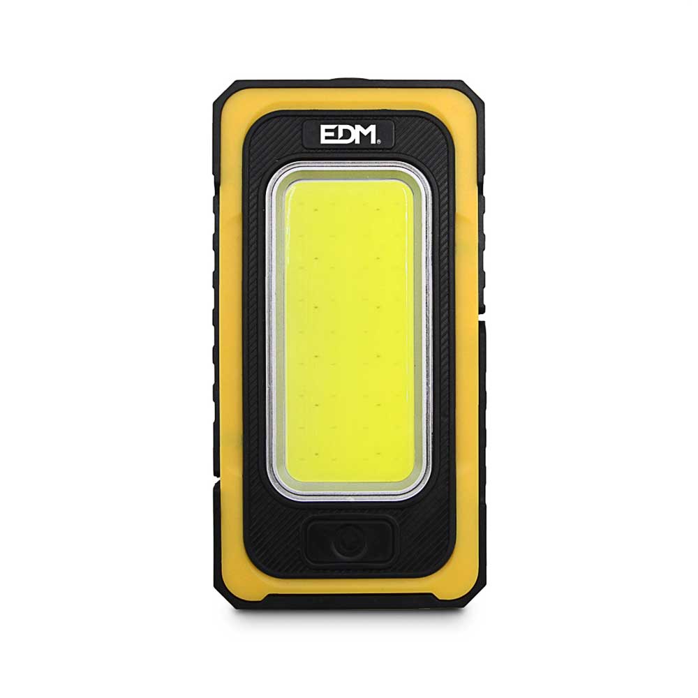 Linterna LED solar rectangular de color negro y amarillo.