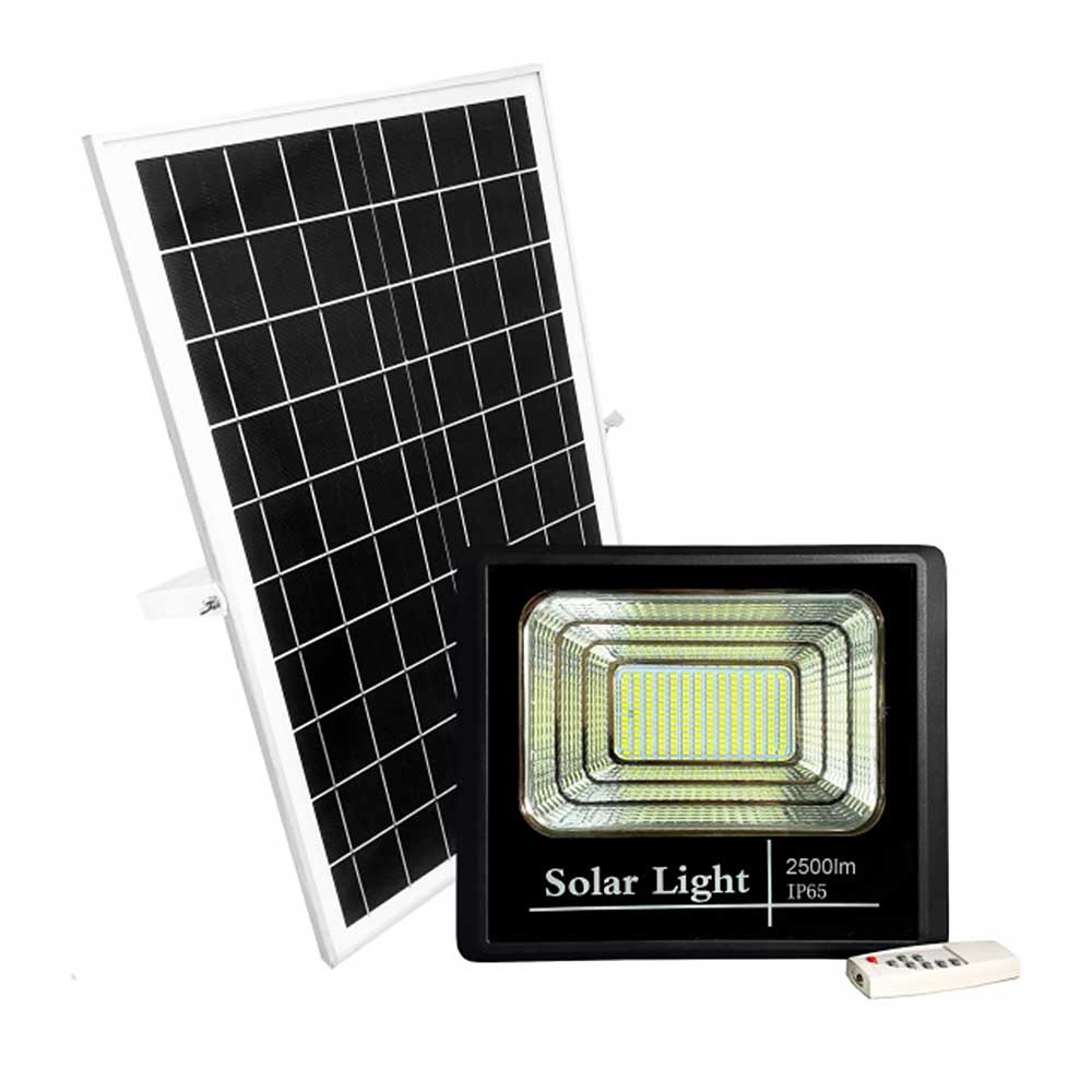 Foco negro para exterior con placa solar.