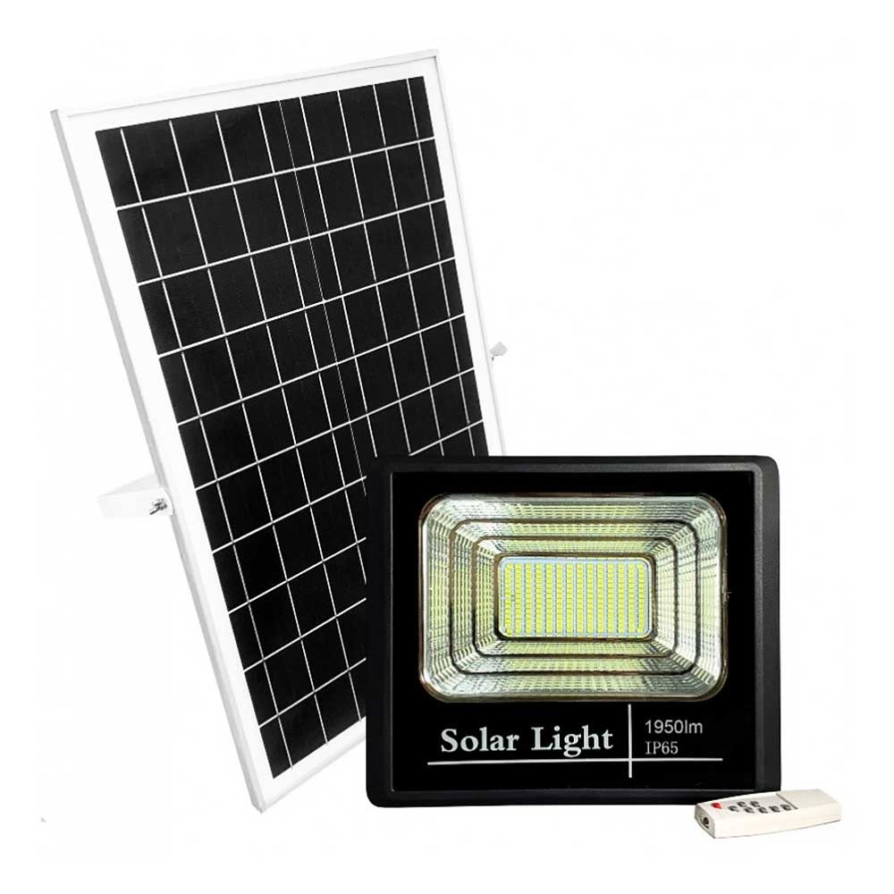 Foco Led exterior de color negro con placa solar.